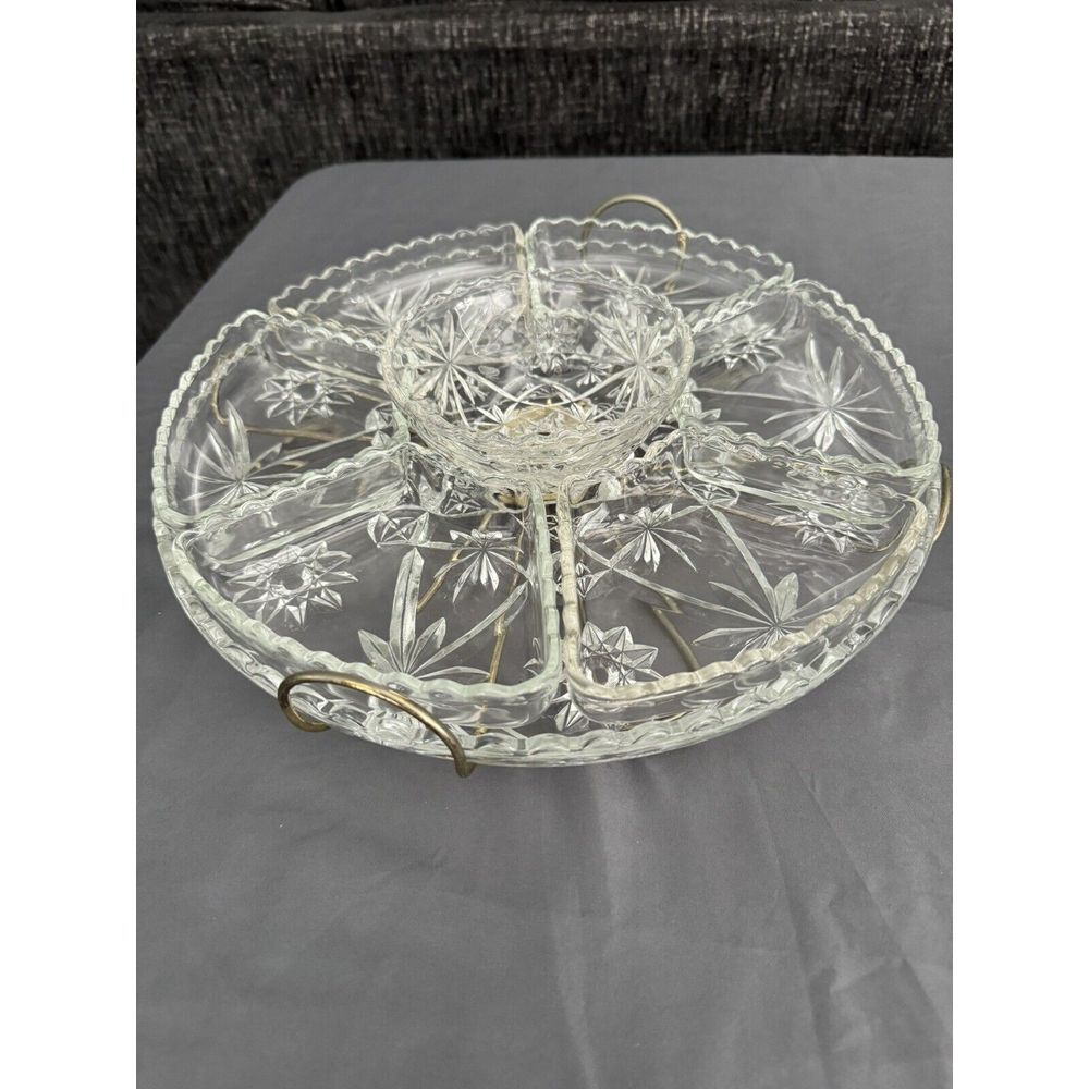 Vintage Anchor Hocking EAPC Glass 8 Piece‎ Lazy Susan Relish Tray Set